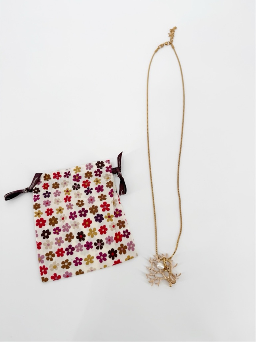 Brighton Coral Pearl Necklace Gold Tone with Pouch